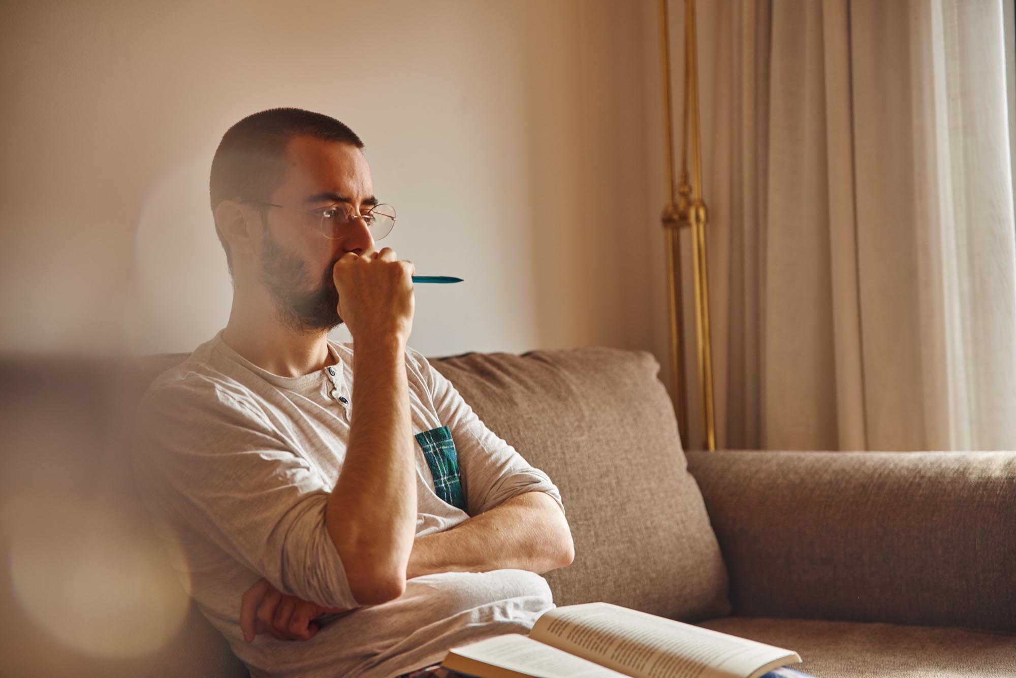 Middle-aged man in serious deep thought